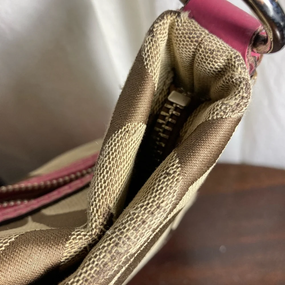 Coach Signature Shoulder Bag - Pink and Tan